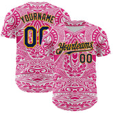 Maxcorners Custom Hot Pink Navy-Gold 3D Pattern Design Burner Costumes Ethnic Floral Premium Baseball Jersey LM0210