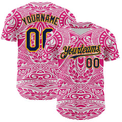 Maxcorners Custom Hot Pink Navy-Gold 3D Pattern Design Burner Costumes Ethnic Floral Premium Baseball Jersey LM0210