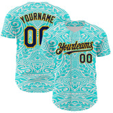 Maxcorners Custom Ice Blue Navy-Gold 3D Pattern Design Burner Costumes Tribal Tattoo Premium Baseball Jersey LM0210