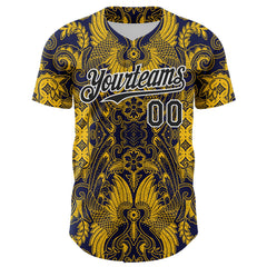 Maxcorners Custom Navy Black Yellow-White 3D Pattern Design Burner Costumes Paisley Premium Baseball Jersey LM0210
