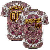 Maxcorners Custom White Brown Red-Yellow 3D Pattern Design Burner Costumes Exotic Premium Baseball Jersey LM0210