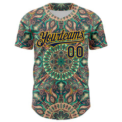 Maxcorners Custom Green Navy-Gold 3D Pattern Design Burner Costumes Psychedelic Premium Baseball Jersey LM0210