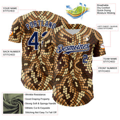 Maxcorners Custom Brown Navy-White 3D Pattern Design Burner Costumes Snake Print Premium Baseball Jersey LM0210