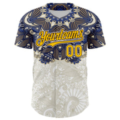 Maxcorners Custom White Yellow-Brown 3D Pattern Design Burner Costumes Paisley Premium Baseball Jersey LM0210