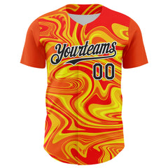 Maxcorners Custom Orange Black Gold-White 3D Pattern Design Rave Party Marble Lava Premium Baseball Jersey LM0210