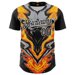 Maxcorners Custom Black Gray Orange Yellow-White 3D Pattern Design Rave Party Marble Lava Premium Baseball Jersey LM0210