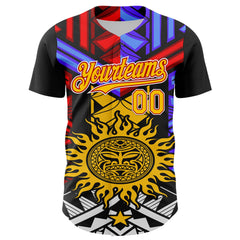 Maxcorners Custom Black Yellow Red-White 3D Pattern Design Rave Party Sun Tribal Premium Baseball Jersey LM0210