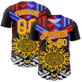 Maxcorners Custom Black Yellow Red-White 3D Pattern Design Rave Party Sun Tribal Premium Baseball Jersey LM0210