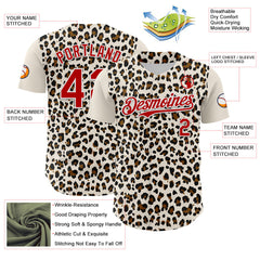 Maxcorners Custom Cream Red-White 3D Pattern Design Rave Party Animal Leopard Print Premium Baseball Jersey LM0210
