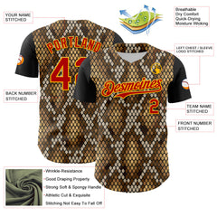 Maxcorners Custom Black Red-Gold 3D Pattern Design Rave Party Animal Snake Python Print Premium Baseball Jersey LM0210