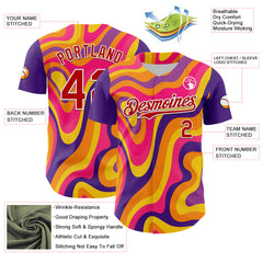 Maxcorners Custom Purple Red-White 3D Pattern Design Rave Party Marble Lava Premium Baseball Jerseys LM0210