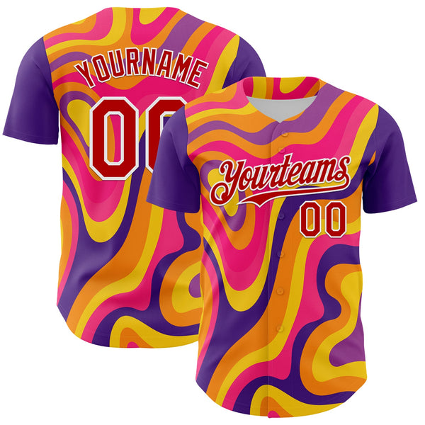 Maxcorners Custom Purple Red-White 3D Pattern Design Rave Party Marble Lava Premium Baseball Jerseys LM0210