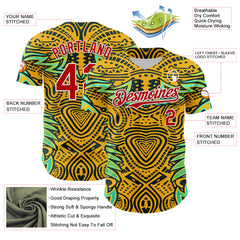 Maxcorners Custom Gold Red Black Green-White 3D Pattern Design Burner Costumes Tribal Premium Baseball Jersey LM0210