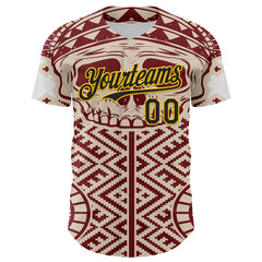Maxcorners Custom Cream Black Red-Yellow 3D Pattern Design Burner Costumes Tribal Skull Premium Baseball Jersey LM0210