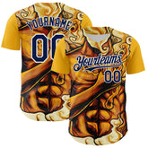 Maxcorners Custom Gold Navy-White 3D Pattern Design Burner Costumes Flame Premium Baseball Jersey LM0210