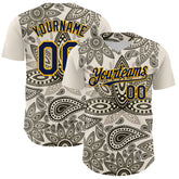 Maxcorners Custom Cream Navy-Yellow 3D Pattern Design Burner Costumes Paisley Bandana Premium Baseball Jersey LM0210