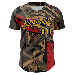 Maxcorners Custom Black Navy-Yellow 3D Pattern Design Burner Costumes Abstract Shape Premium Baseball Jersey LM0210