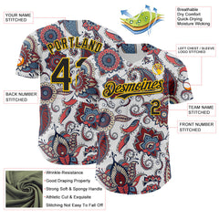 Maxcorners Custom White Black-Yellow 3D Pattern Design Burner Costumes Paisley Bandana Baseball Jersey LM0210