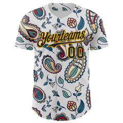 Maxcorners Custom White Black-Yellow 3D Pattern Design Burner Costumes Paisley Bandana Premium Baseball Jersey LM0210