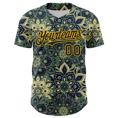 Maxcorners Custom Green Black-Yellow 3D Pattern Design Burner Costumes Paisley Bandana Premium Baseball Jersey LM0210