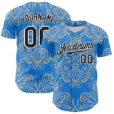 Maxcorners Custom Electric Blue Black-White 3D Pattern Design Burner Costumes Paisley Bandana Premium Baseball Jersey LM0210