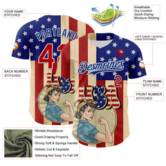 Maxcorners Custom White Red-Blue 3D American Flag Premium Baseball Jersey LM0210