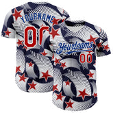 Maxcorners Custom Royal Red-White 3D Retro American Flag Premium Baseball Jersey LM0210