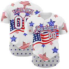 Maxcorners Custom White Royal-Fire Red 3D American Flag Stars Authentic Baseball Jersey
LM0609