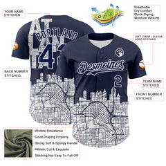 Maxcorners Custom Navy White 3D Pattern Design Atlanta Cityscape Urban Map Premium Baseball Jersey LM0210