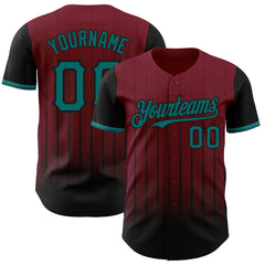 Maxcorners Custom Crimson Teal-Black 3D Pattern Design Gradient Geometric Shape Premium Baseball Jersey LM0210