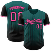 Maxcorners Custom Teal Pink-Black 3D Pattern Design Gradient Geometric Shape Premium Baseball Jersey LM0210
