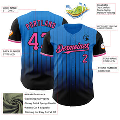 Maxcorners Custom Electric Blue Pink-Black 3D Pattern Design Gradient Geometric Shape Premium Baseball Jersey LM0210