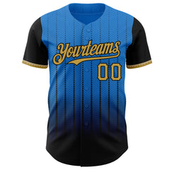 Maxcorners Custom Electric Blue Old Gold-Black 3D Pattern Design Gradient Geometric Shape Premium Baseball Jersey LM0210