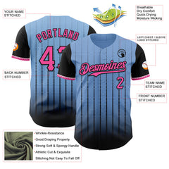 Maxcorners Custom Light Blue Pink-Black 3D Pattern Design Gradient Geometric Shape Premium Baseball Jersey LM0210