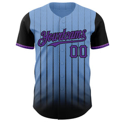 Maxcorners Custom Light Blue Purple-Black 3D Pattern Design Gradient Geometric Shape Premium Baseball Jersey LM0210