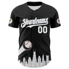 Maxcorners Custom Black White-Gray 3D Urban City Edition Sports Premium Baseball Jersey LM0210