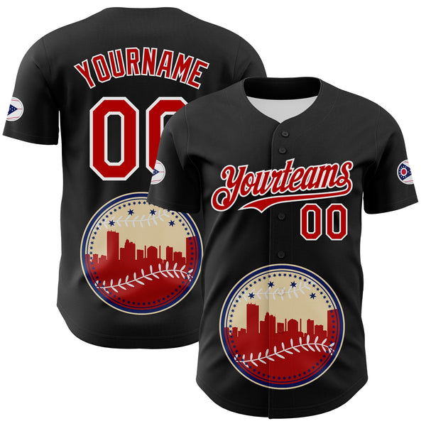 Maxcorners Custom Black Red Blue Cream-White 3D Urban City Edition Sports Premium Baseball Jersey LM0210