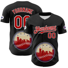 Maxcorners Custom Black Red Blue Cream-White 3D Urban City Edition Sports Premium Baseball Jersey LM0210