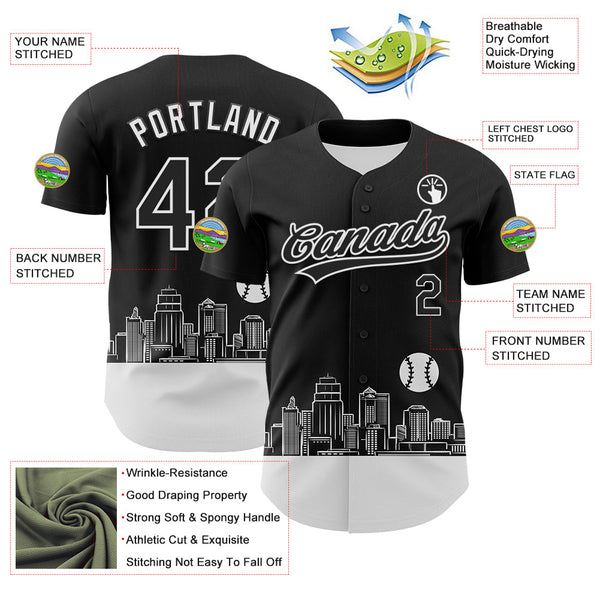 Maxcorners Custom Black White 3D Urban City Edition Sports Premium Baseball Jersey LM0210