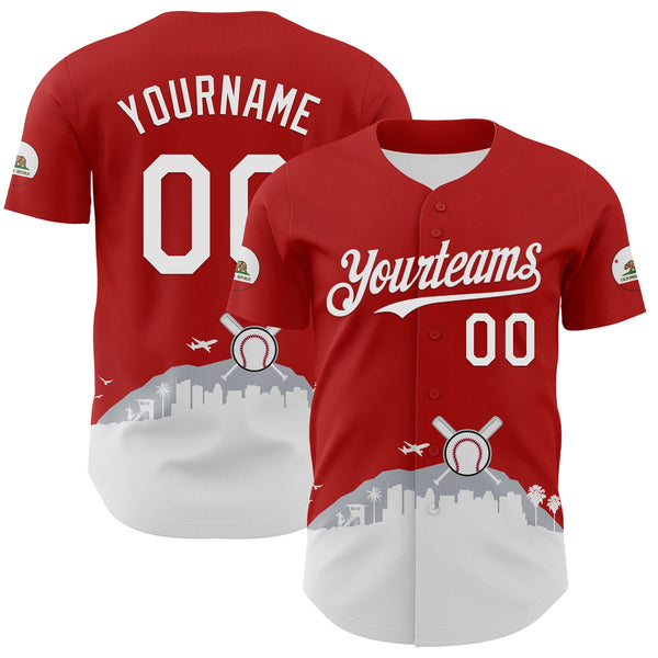 Maxcorners Custom Red White Gray-Black 3D Urban City Edition Sports Premium Baseball Jersey LM0210