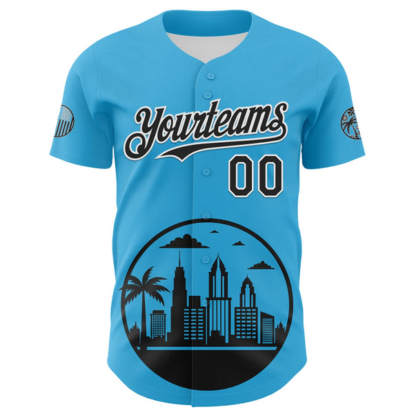 Maxcorners Custom Sky Blue Black-White 3D Urban City Edition Sports Premium Baseball Jersey LM0210