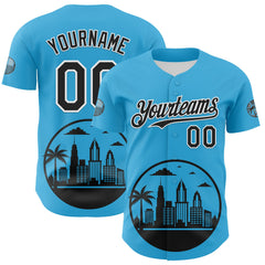 Maxcorners Custom Sky Blue Black-White 3D Urban City Edition Sports Premium Baseball Jersey LM0210