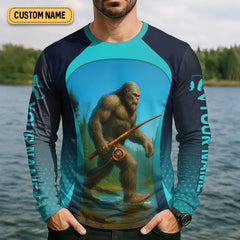Maxcorners Gone Fishing Be Back Bigfoot Blue Fishing Shirt, SPF Shirt For Men, Gift For Fisherman, Men's Fishing Shirt