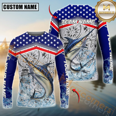 Maxcorners Marlin Fishing American Anchor Compass Lighthouse Graphic Custom Name & Team Name 3D Shirts