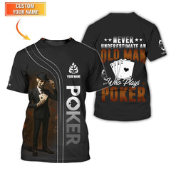 Maxcorners Poker T Shirt Never Underestimate An Old Man Who Plays Poker Skeleton Card Player Black TeeLM1009