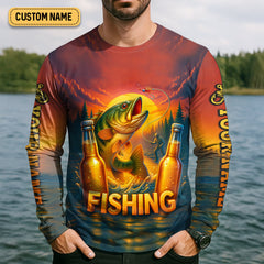 Maxcorners Bass Fishing And Beer That's Why I'm Here SPF Shirt For Men, Fishing Gifts For Men, Custom Fishing Shirts