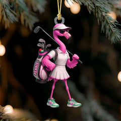 Maxcorners The Pink Flamingo Female Golfer Acrylic Ornaments, Golf Christmas Gifts, Funny Golf Presents LM1611