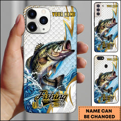 Maxcorners Bass Fishing Phone Case Splash Water Gold Lightning Pattern Personalized Name Phone Case