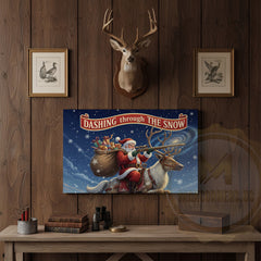 Maxcorners Santa Riding Reindeer Dashing Through the Snow Wrapped Canvas