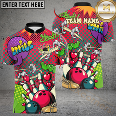 Maxcorners Bowling Retro Graffiti Customized Name, Team Name 3D Shirt (4 Colors)